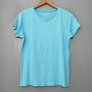 Y2K St Johns Bay Size Medium Baby Blue Tee Shirt Ribbed Knit Top Everyday Cotton